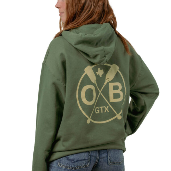 Model wearing Olabrasa Paddle Hoodie