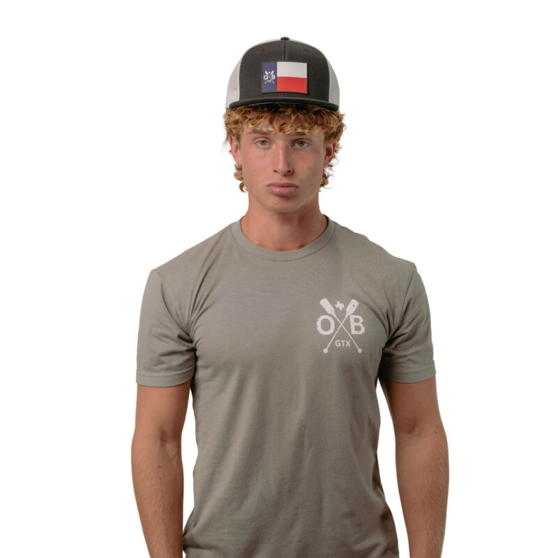 Model wearing Olabrasa Texas Forever T-Shirt and Texas Forever Flat SnapBack Hat