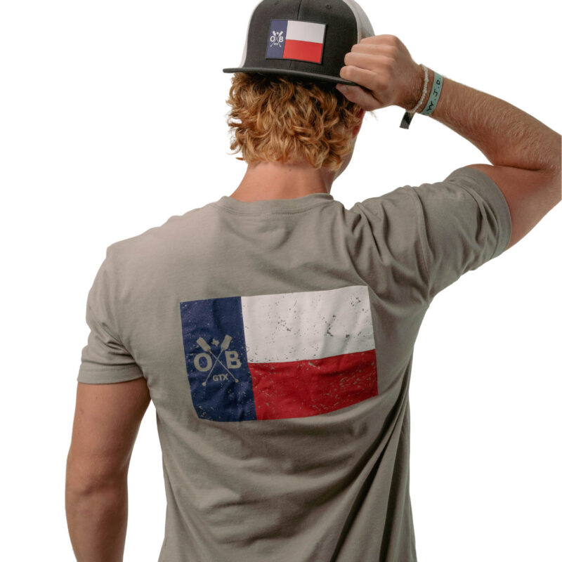Model wearing Olabrasa Texas Forever T-Shirt and Texas Forever Flat SnapBack Hat